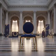 Аренда Стул Хит банкетный синий каркас золотой в усадьбе Голицына — ART SPACE