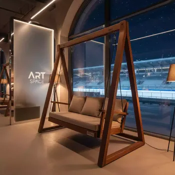 Аренда Качели деревянные Lyon с бежевыми подушками на Сочи Автодроме — ART SPACE