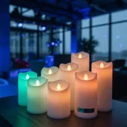 Аренда Свечи LED разноцветные с пультом белые h 14,5 см в Cosmos Sochi Hotel — ART SPACE