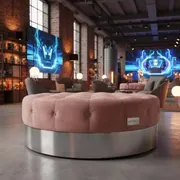 Аренда Пуф круглый серебряный пыльно розовый бархат в Karat Resort — ART SPACE