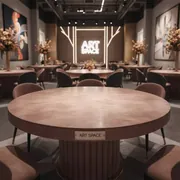 Аренда Стол Арис круглый бархат пыльно розовый в Stella di Mosca — ART SPACE