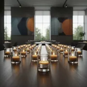 Аренда Свечи LED теплые в стакане высота 6,5 см в ресторане «Плакучая Ива» — ART SPACE