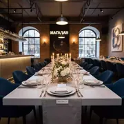 Аренда Стол Лидер 2 1800x900 белый орех кромка ПВХ в ресторане «Магадан» — ART SPACE