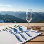 Аренда Куверт на 3 прибора журавинка вензель шампань на площадке Rosa Peak (2320м) — ART SPACE