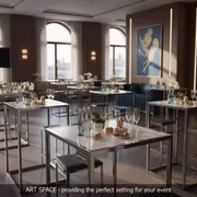 Аренда Столы коктейльные для конференции 180х75 в Boutique Hotel PORTUM 1905 — ART SPACE