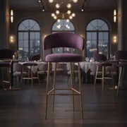 Аренда Барный стул Арканес золотая база фиолетовый велюр в ресторане «La Terrazza» — ART SPACE