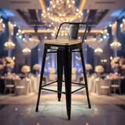 Аренда Стул барный со спинкой Tolix Wood черный глянцевый в Rodina Grand Hotel & SPA — ART SPACE