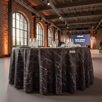 Аренда Скатерть круглая "Черно серый мрамор" 3300 мм в Radisson Blu Resort & Congress Centre — ART SPACE