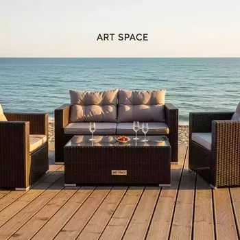 Аренда Комплект плетеной мебели T197ANS Y137C W53 brown 4 Pcs на пляже «Ривьера» — ART SPACE