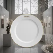 Аренда Тарелка подстановочная Беладонна белая с золотой каймой 25,5 см высота 3,5 см в комплексе Sea Galaxy — ART SPACE