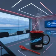 Аренда Кружка для сублимации хамелеон черная с красной ложкой и заливкой в комплексе Sea Galaxy — ART SPACE