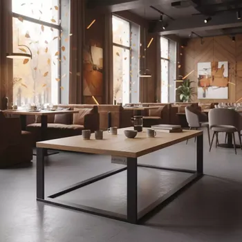 Аренда Столик журнальный Канны из HPL 95х60 H40 серый каркас RAL7024 дубовая столешница в ресторане «Баран-Рапан» — ART SPACE
