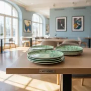 Аренда Тарелки АКВАРЕЛЬ зеленые в ресторане «Sanremo» — ART SPACE