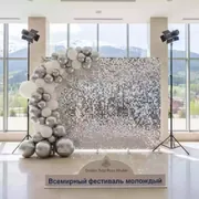 Аренда Фотозона на выпускной из пайеток серебро с шарами в Golden Tulip Rosa Khutor — ART SPACE