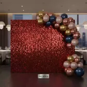 Аренда Фотозона красная из пайеток с шарами в ресторане «Магадан» — ART SPACE