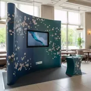Аренда Стенд Isoframe Wave из 8 модулей Maxi с держателем для LCD и приставным столом в ресторане «Баран-Рапан» — ART SPACE