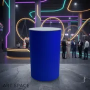 Столы коктейльные БОЧКА с синим чехлом и СТЕКЛЯННОЙ столешницей.