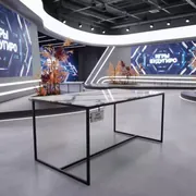 Аренда Стол стеклянный Вейв кристалл белый мрамор черный 140х80 в Alpha Sirius — ART SPACE