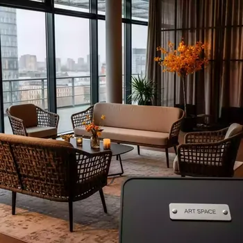Аренда Мебельная группа Эспрессо 150 L плетеная коричневая в Boutique Hotel PORTUM 1905 — ART SPACE