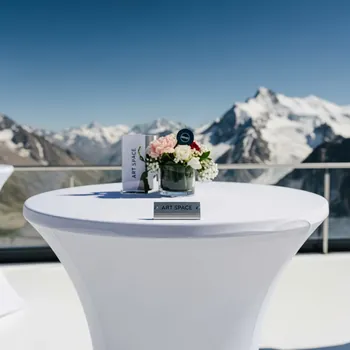 Аренда Скатерть круглая габардин белая диаметр 2500 на площадке Rosa Peak (2320м) — ART SPACE