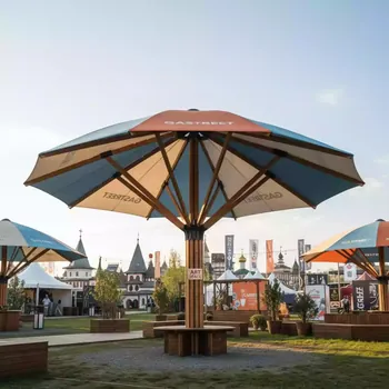 Аренда Зонт четырёхкупольный Galaxia Quattro Timber 6х6 м в этно-парке «Моя Россия» — ART SPACE