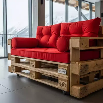 Аренда Диван Wood pallet красный 3040RD в Поляна 1389 Отель и Спа — ART SPACE