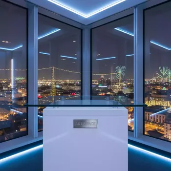 Аренда Коктейльный стол high cube стеклянный белый в Novotel Resort — ART SPACE