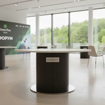 Аренда Стол круглый темный шимо белый диаметр 90 см в Green Flow Hotel — ART SPACE