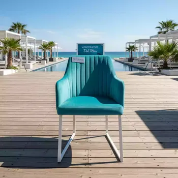 Аренда Стул Stars LS бирюзовый велюр белый каркас в пляжном клубе Del Mar — ART SPACE