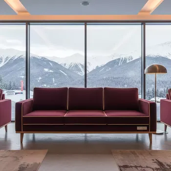 Аренда Диван Хелиа бордовый кант бежевый в Radisson Hotel Rosa Khutor — ART SPACE