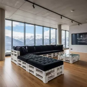 Аренда Диван угловой White pallet Black из паллет в Golden Tulip Rosa Khutor — ART SPACE