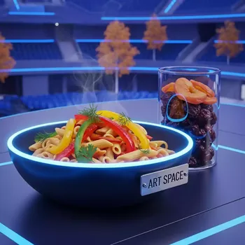 Аренда Макароны по флотски со свежими овощами и компотом из сухофруктов в VK Stadium Sirius — ART SPACE