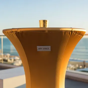 Аренда Чехол стрейч на коктейльный стол золотой в пляжном клубе Del Mar — ART SPACE
