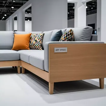 Аренда Диван угловой wood с разноцветными подушками в Bridge Resort — ART SPACE