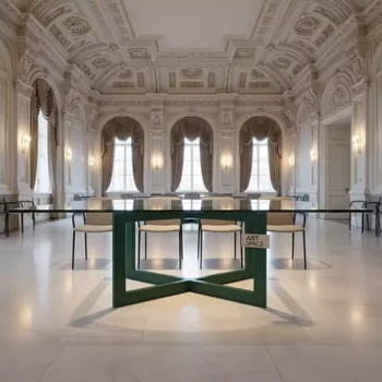 Аренда Стол Green Sky 160х75 см зеленое подстолье и стекло в Boutique Hotel PORTUM 1905 — ART SPACE