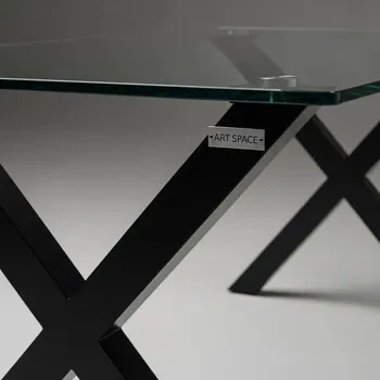 Аренда Стол прямоугольный стеклянный X Loft с черными ножками в конгресс-холле отеля Жемчужина — ART SPACE