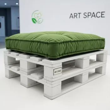 Аренда Пуф из поддонов белый с зеленой подушкой в санатории «Русь» — ART SPACE