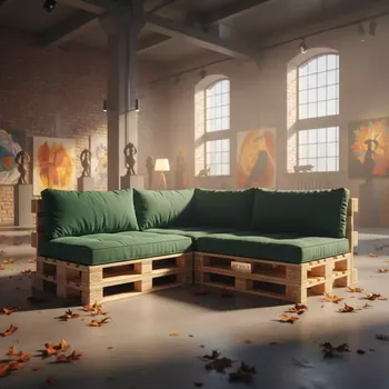 Аренда Диван паллетный угловой с зелеными подушками в Mercure Сочи Центр — ART SPACE