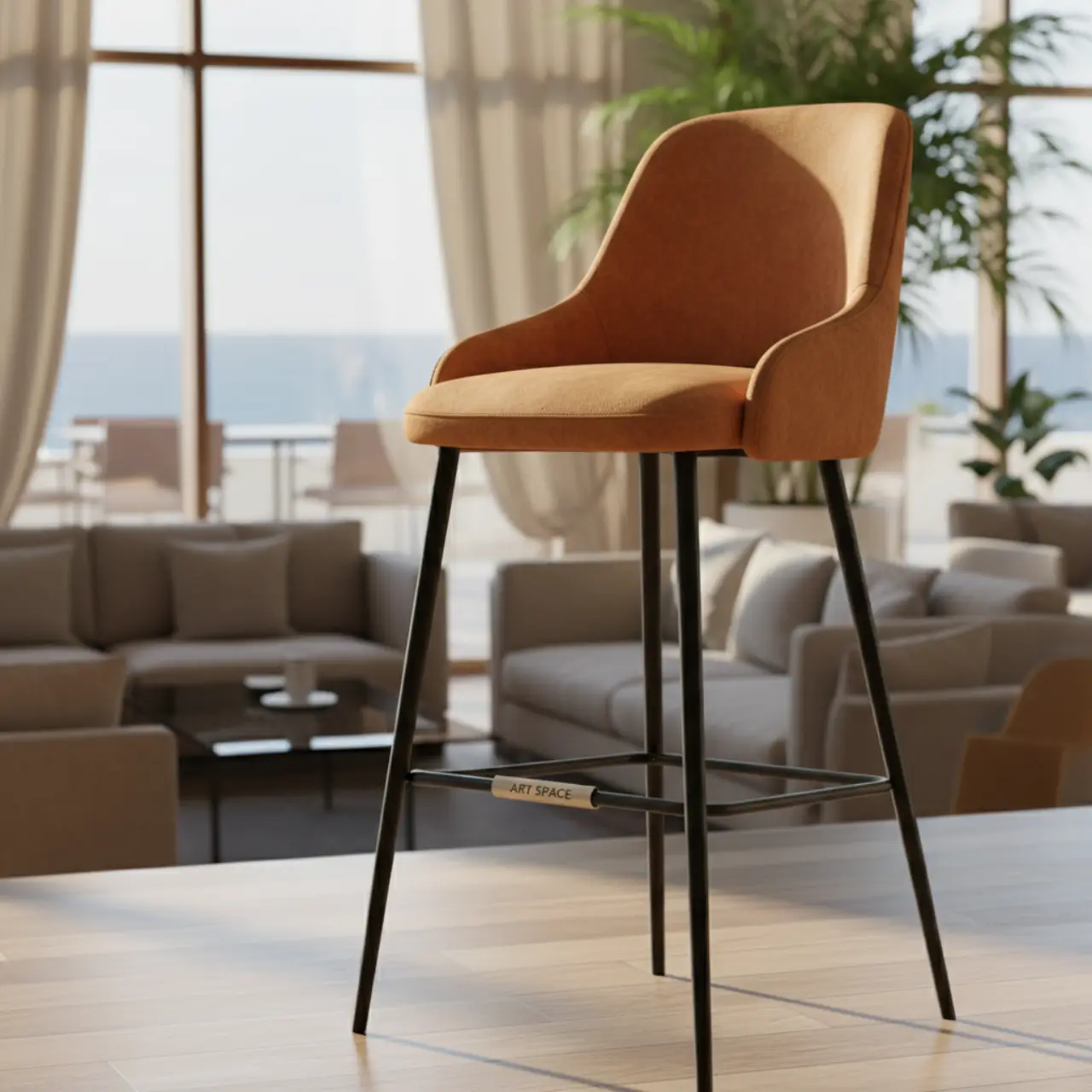 Стул барный мягкий Venice велюр металл черный карамель