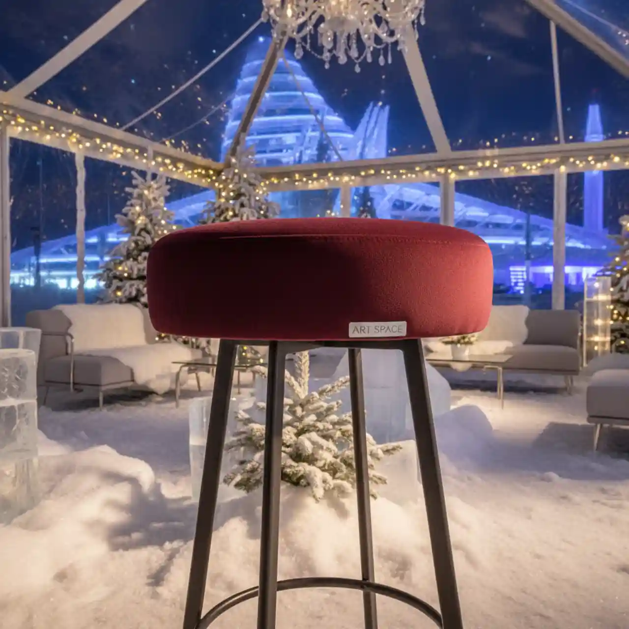 Табурет барный Кален бордовый велюр