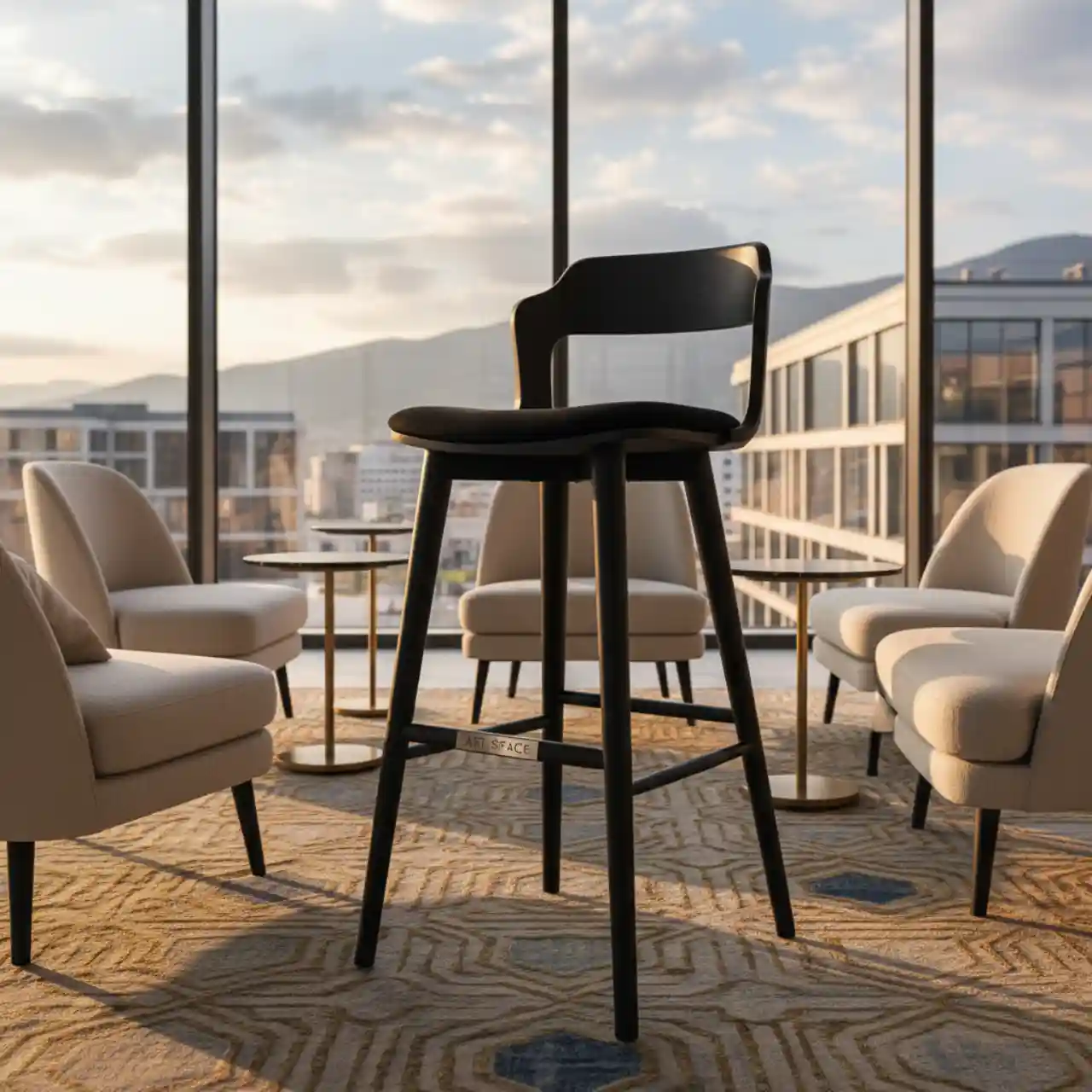 Стул полубарный Такер с подушкой черная морилка