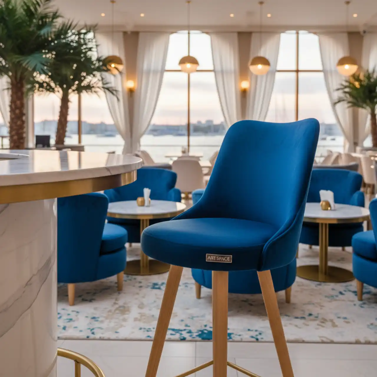 Стул Тюльпан полубарный велюр Bella синий бежевые ножки