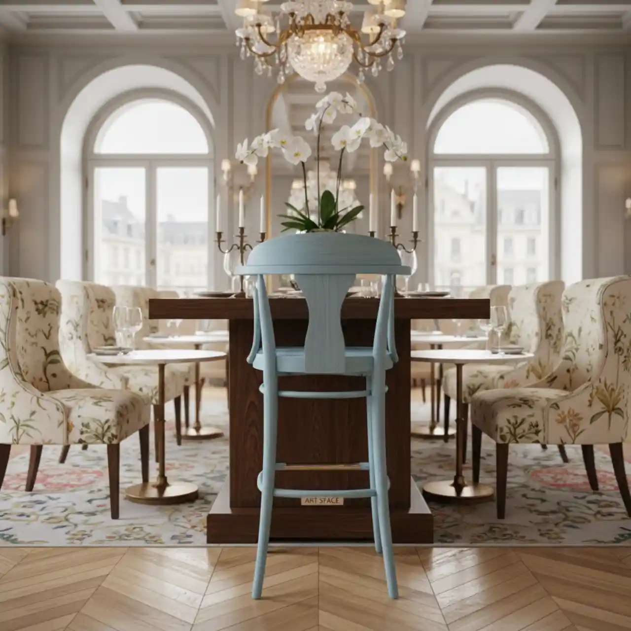 Стул Такер полубарный деревянный голубой