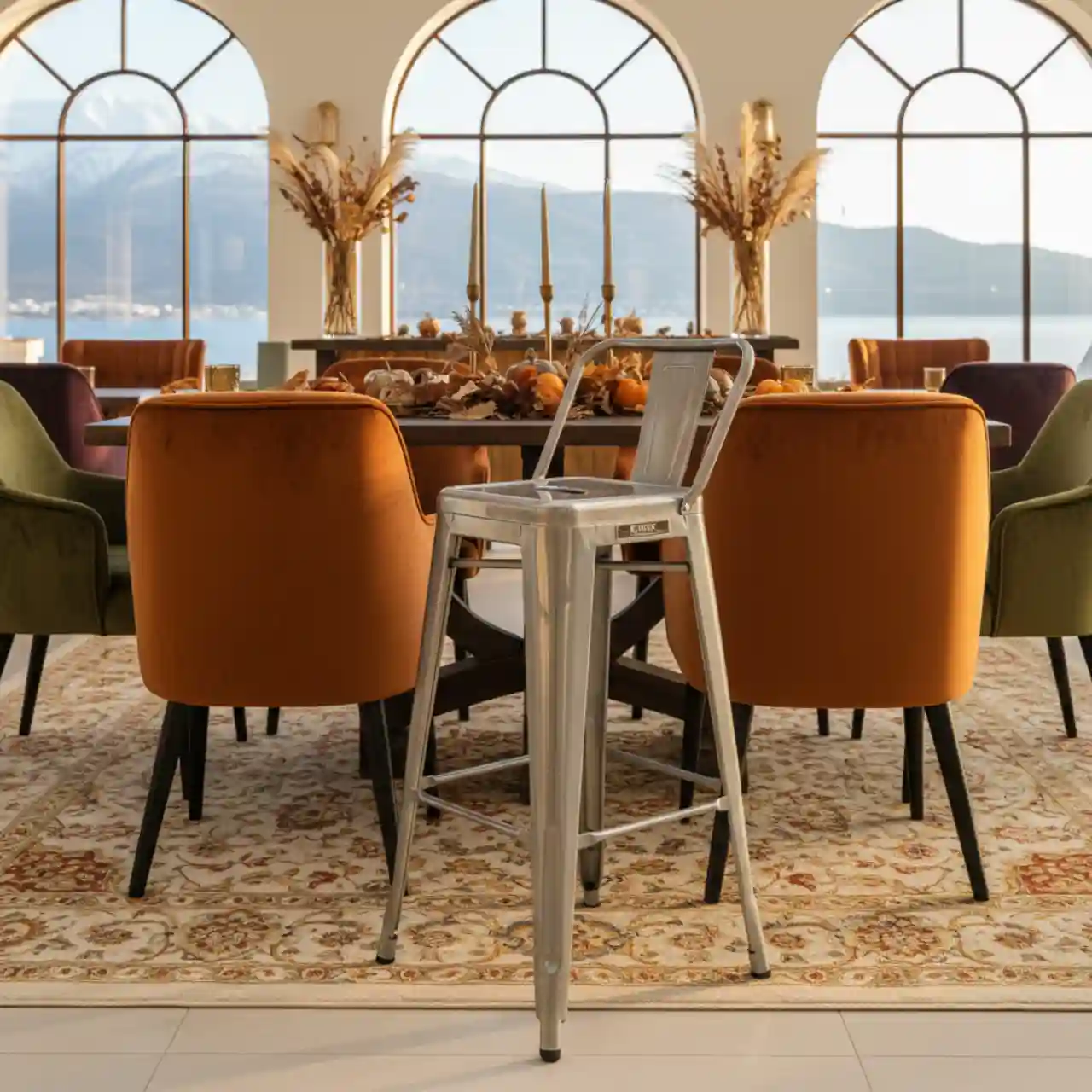 Стул со спинкой барный серебряный Tolix