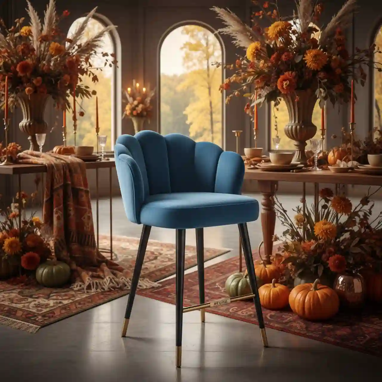 Стул Роза полубарный голубой велюр Cashmere лакированные ножки