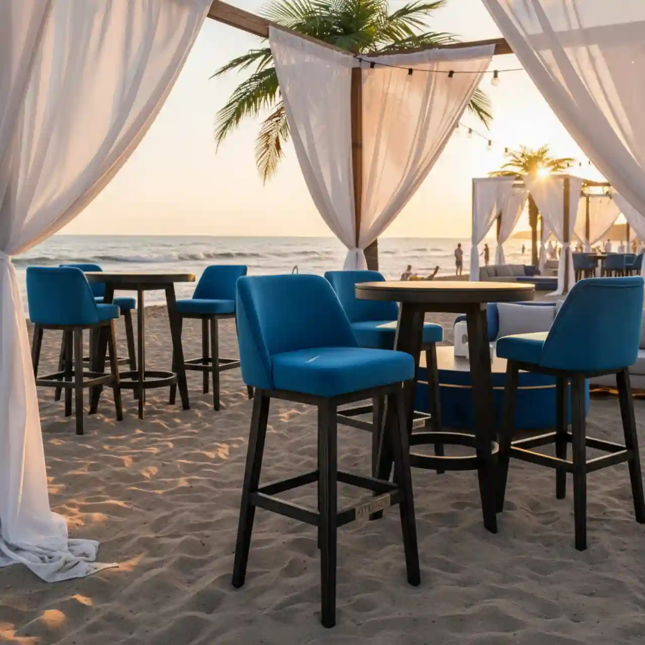 Стул полубарный с подушкой синий велюр черная морилка Такер