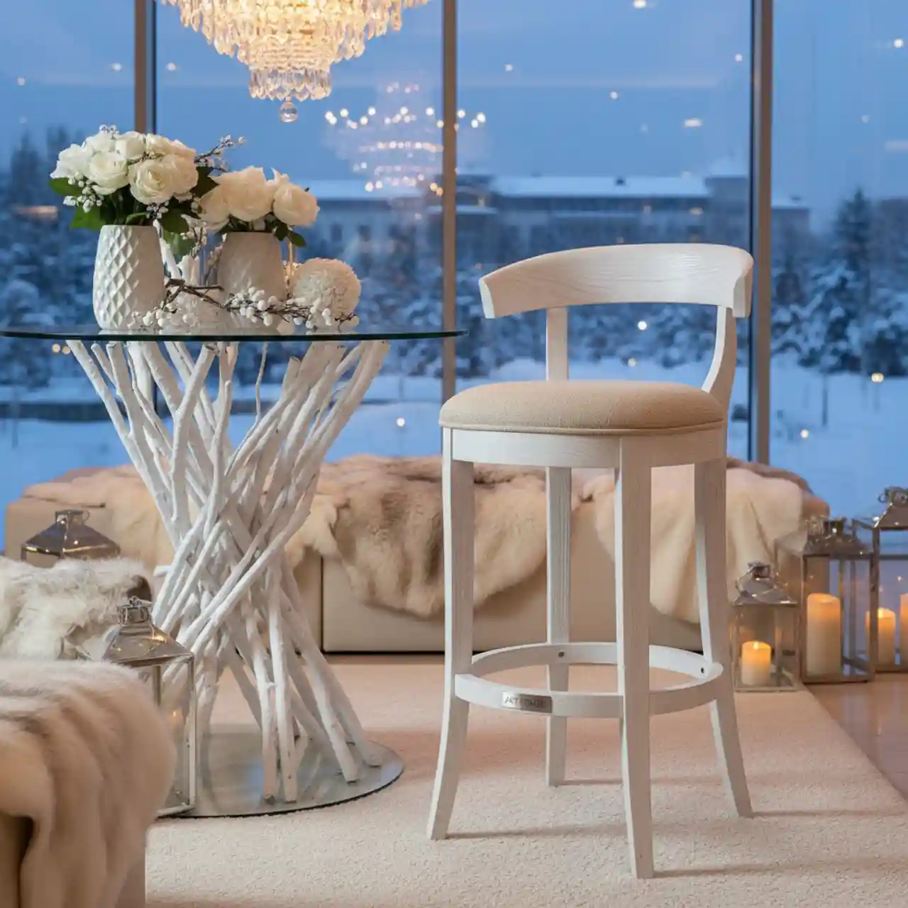 Стул полубарный Такер белый деревянный