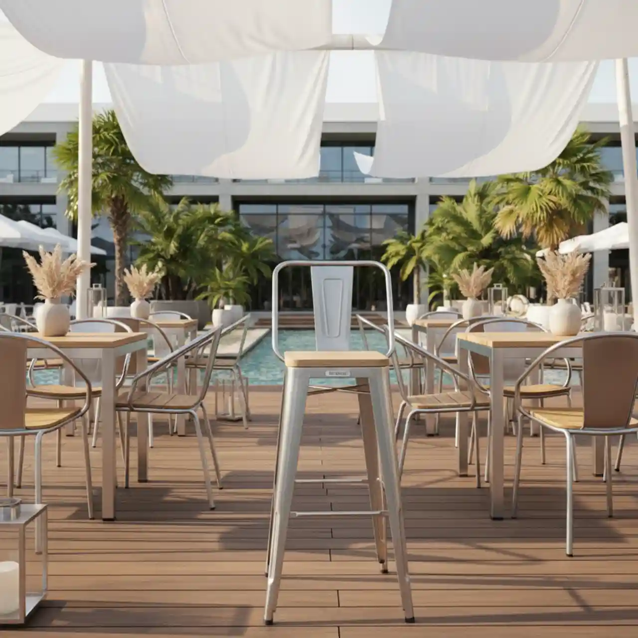 Стул полубарный серебристый Tolix Wood