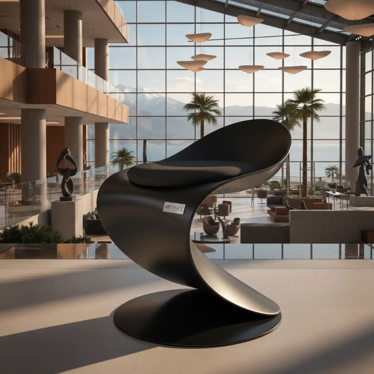 Стул полубарный UFO черный с черной подушкой