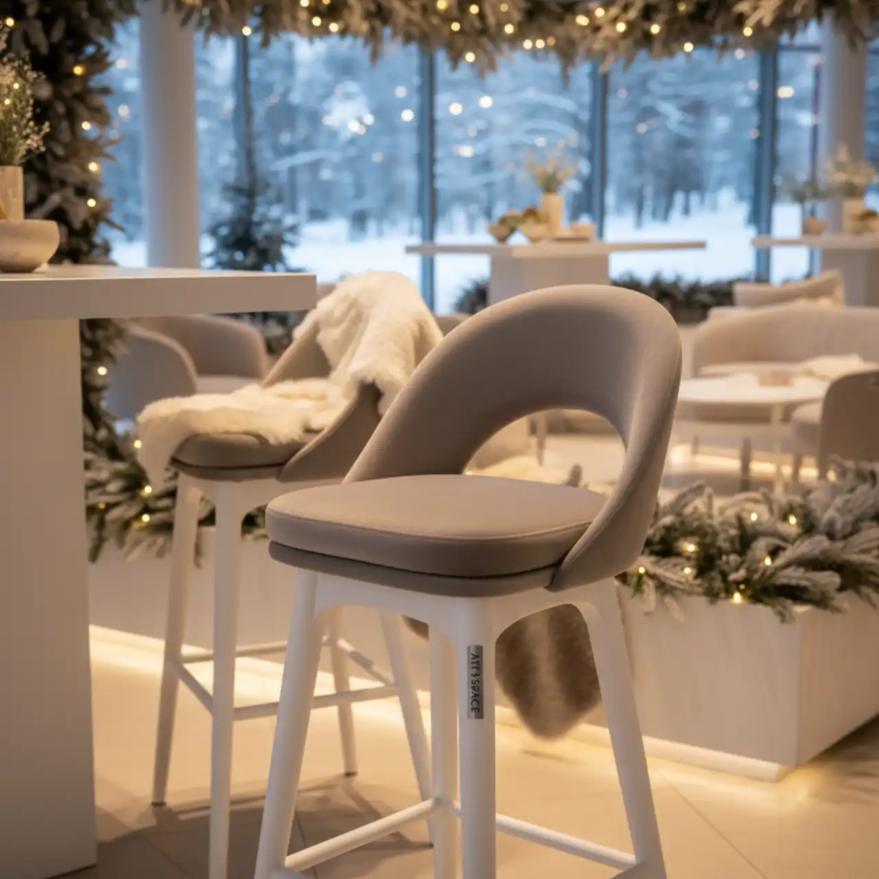 Стул полубарный Маллин велюр Velutto серо бежевый морилка белая